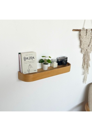 Ahşap Doğal Masif Duvar Rafı Meşe