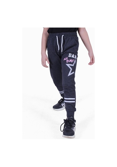 Fyk Kids All Day Yazı Baskılı Kız Çocuk Eşofman Altı Füme