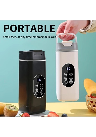 Elmpaly Beyaz Mini Usb Şarjlı Blender: 1500mah Pil, 4 Hız, Dijital Ekran, Otomatik Temizleme