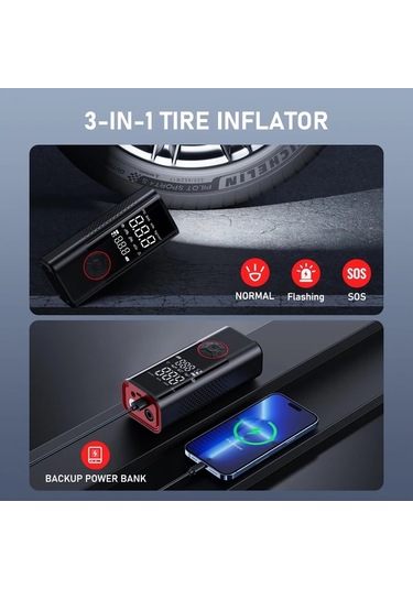 Primepickings Portable Air Compressor 8006 3x Daha Hizli Lastik Sisme Cihazi 150psı Kablosuz Elektrikli Hava Pompasi Araba Bisiklet Motor Icin