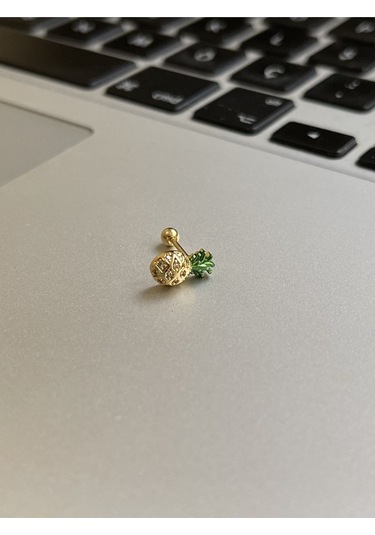 316 L Cerrahi Çelik Dudak Kıkırdak Helix Tragus Piercingi Ananas Detaylı Piercing Altın