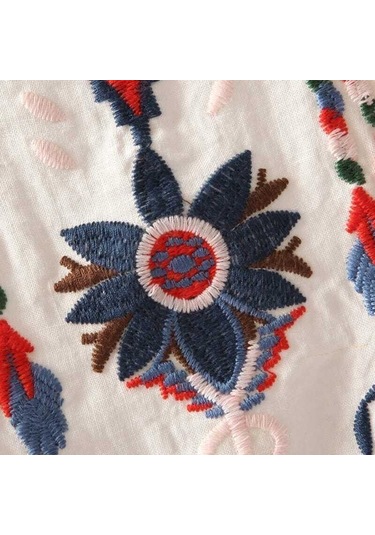 Lüks Nakış Çiçek Tees Kadın Çin Tarzı Klasik Gevşek Gömlek Casual Vintage O Boyun Kısa Kollu Yaz Bluz Tops Sari