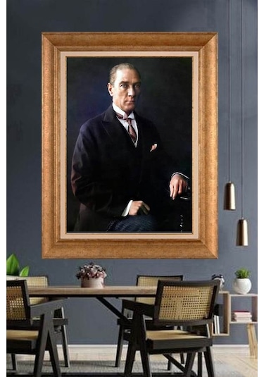 Altın Varaklı Çerçeveli Paspartulu Atatürk Tablo Hk3232