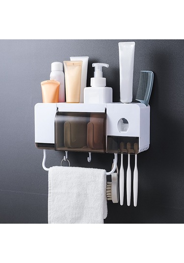 Geeksen "çok Amaçlı Duvar Askılı Diş Fırçası Ve Macun Sıkacağı - Banyo Organizer, Yer Tasarruflu Havlu Bardak Askısı" Diğer