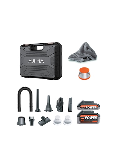 Auhma Ahv-21 20.000pa Şarjlı Araç Süpürgesi Ve Hava Üfleyici - Çift Bataryalı Profesyonel Set Gri