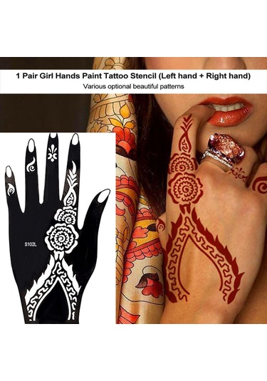 Geeroyoo El Tatu Stensili S102 - Pvc Malzeme, Tekrarlı Kullanım, Sağ-sol El Desenleri, Kol-bacak-gövde Uygulaması, Dıy Tatu Tasarımı