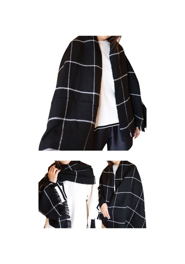 Yumuşak Dokulu Kışlık Desenli Atkı Omuz Şalı Siyah