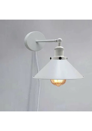 Riolight Retro,vintage,rustik Beyaz Hareketli Başlık Kablolu Fişli Duvar Aplik Şapka Çapı:23cm Rio Light