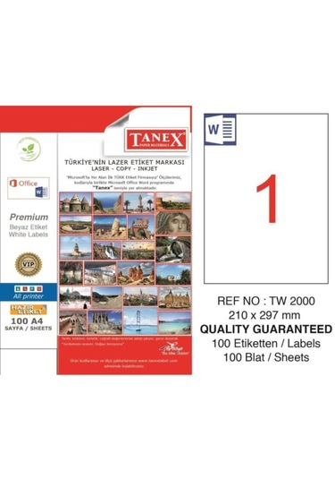 Tanex Lazer Etiket 210 X 297 Mm 100 Yaprak A4 Lazer Yazıcı Etiketi