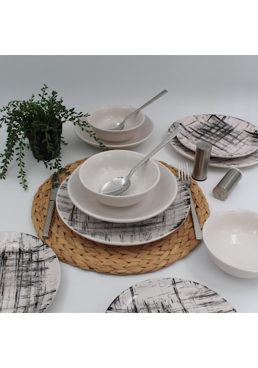 Ekose 8 Parça 2 Kişilik Siyah Yemek Takımı Düz