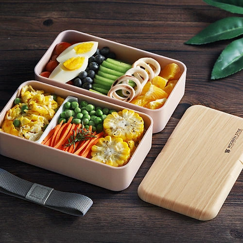 1 Adet Mikrodalga Öğle Yemeği Kutusu Japon Ahşap Bento Kutusu 2 Katmanlı Depolama Çocuk Okul Ofisi Taşınabilir Bento Kutusu Gıda Konteyner Öğle Yemeği Kutuları