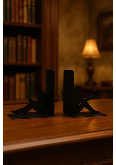 Dekoratif Metal Kitap Tutucu Okuyan Kadın Ve Erkek Figürlü 2'li Set Masa Üstü Kitaplık Düzenleyici