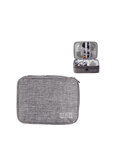 5 İnç Çok Fonksiyonlu Elektronik Dijital Kulaklık Güç Kablosu Saklama Çantası Koyu Gri Siya