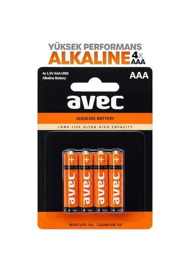 Avec 4lü Aaa Lr03 Alkaline İnce Kalem Pil Alkalin Kumanda Pili Alkali Pil 1.5v