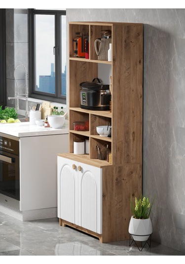 Bohem Çok Amaçlı Kiler Mutfak Dolabı - Beyaz N Çizgili Model Beyaz N Çizgili Model Diğer