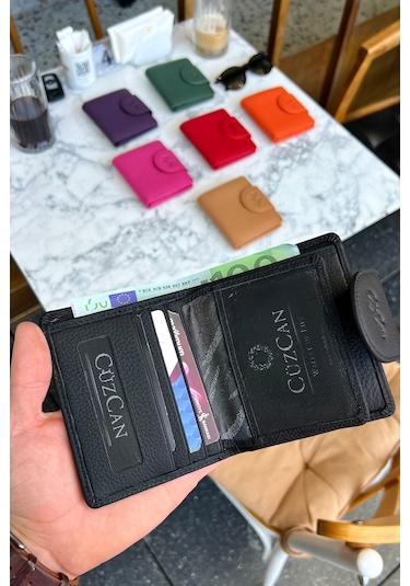 Premium Gift Rose Box - Miosa Siyah Hakiki Deri Kadın Cüzdan Siyah Gül Kutusu Siyah