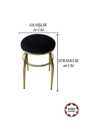 Evko Mobilya Tabure, Bar Taburesi, 2'li Tabure, Gold Ayaklı-siyahbf Siyah