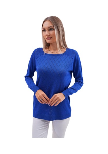 Kadın Baklava Dilimi Desenli Kazak 12781 Bgl-st04110 Saks Mavi