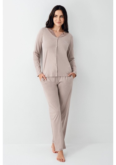 Pierre Cardin Kadın Kahverengi Pijama Takımı Pc9116-s-v2 Kahverengi