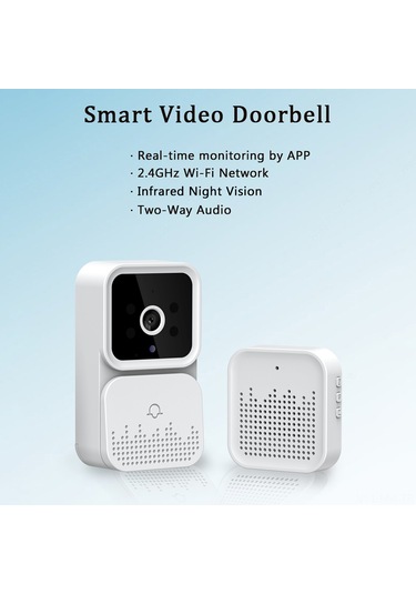 Moveevo Beyaz Akıllı Görüntülü Zili - Kablosuz 480p Kamera, İki Yönlü Konuşma, Gece Görüşü, Wi-fi Bağlantısı, Hareket Algılama