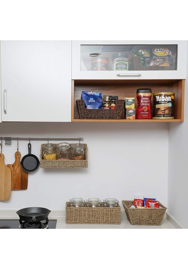 Mutfak Ve Banyo Depolama İçin İki Kişilik Dokuma Sepet Seti Hasır Kahve 1