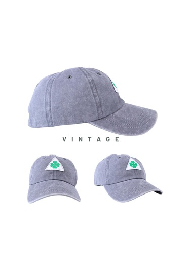 Perlotus Vintage Yıkamalı Pamuk Şapka Dört Yapraklı Yonca Nakışlı Gri Gri