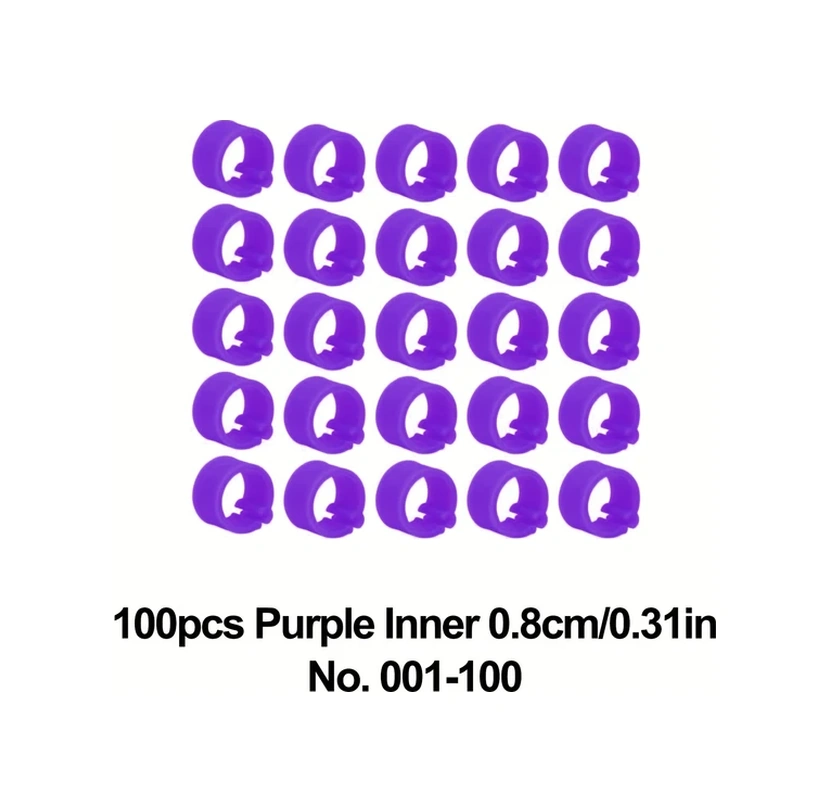 Willowhaven 100 Adet Mor 8mm Kuş Bilezik Halkası Numara 1-100 Kanatlı İşaretleme Aracı