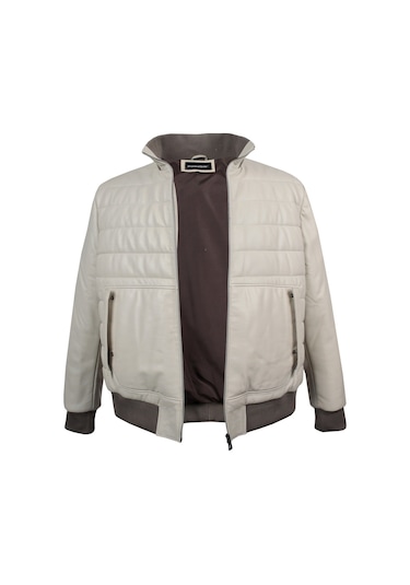 Hakiki Deri Büyük Beden Dolgulu Bomber Ceket Taş