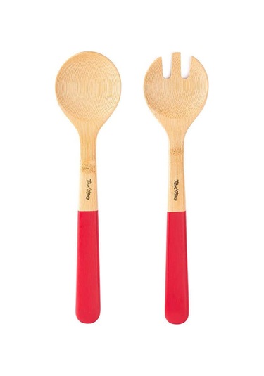 Tantitoni Bambu Kırmızı İkili Salata Karıştırma Seti Kırmızı