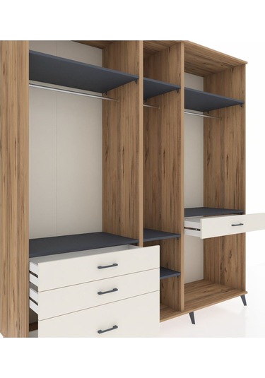 Kronos Dolap 7 Raflı 4 Çekmeceli 3 Askılı 220x59x243 Çam-antrasit/aytaşı Antrasıt/aytası