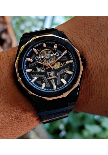 Raymond Çelik Otomatik İskelet Tasarım Erkek Kol Saati Siyah