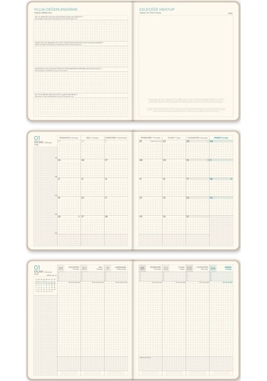 2026 Dikey Haftalık Ajanda 12 Aylık Kir Ve Suya Dayanıklı Premium Keten Kapaklı 18x20 Cm - Bej Bej