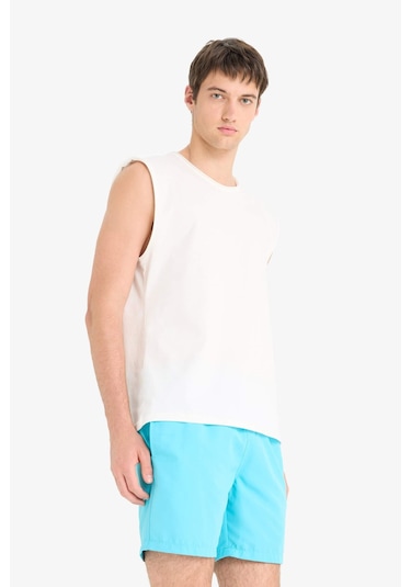 DeFacto Regular Fit Kısa Boy Cepli File Astarlı Beli Bağcıklı Düz Hafif Kumaş Deniz Şortu E5133AXNSTR111