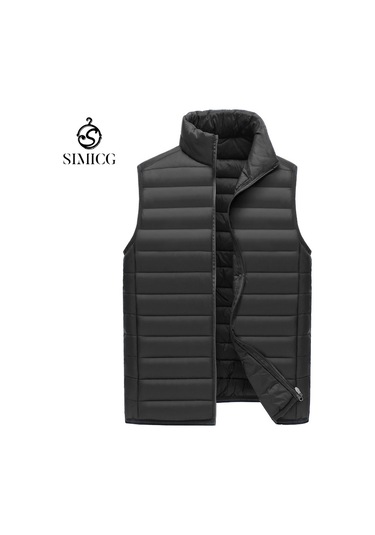 Erkekler İçin Kaz Tüyü Dolgulu Pamuklu Yelek, Sonbahar Ve Kış İç Yelek, Kolsuz Pamuklu Ceket, Ceket Siyah