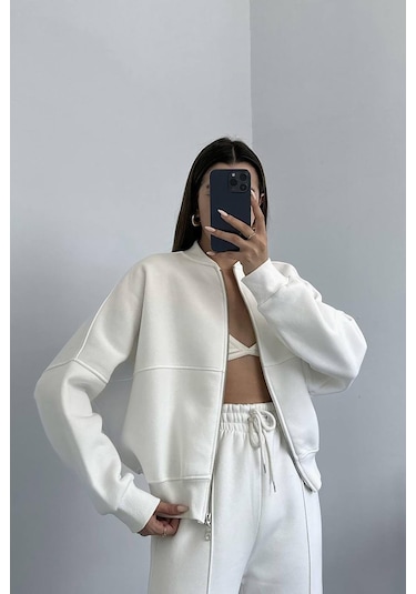 Dip Moda Kadın Pamuklu Kışlık Sweat Pantlon Eşofman Takımı Dpgts018 Ekru