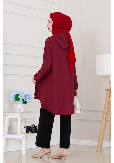 Sevitli Kapüşonlu Fermuarlı Zeze Kap-bordo-5157 Bordo