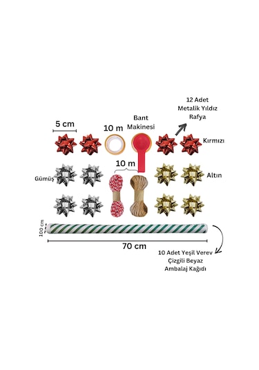 Yeşil Verev Beyaz Ambalaj Kağıdı Seti 10 Rulo Kağıt 70x100 Cm
