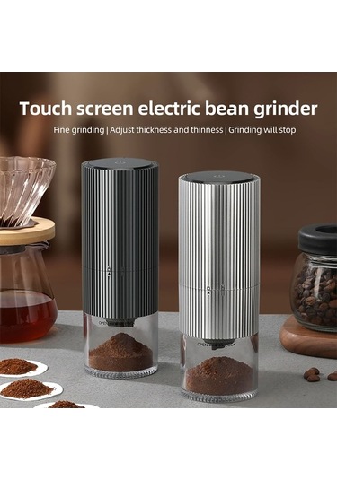 Createtech Taşınabilir Usb Şarjlı Paslanmaz Çelik Kahve Değirmeni - 25g Dokunmatik Otomatik Öğütücü Siyah Siyah