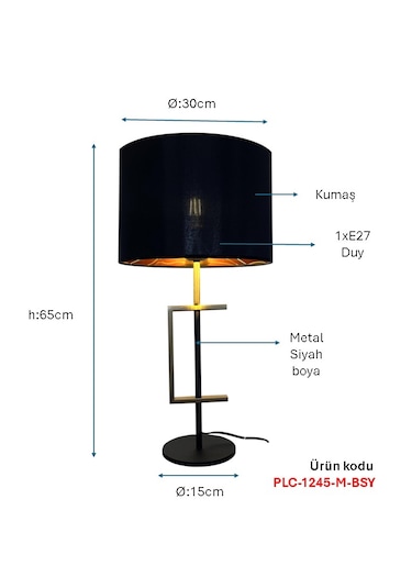 Siyah Boyalı Masa Lambası Plc-1245-ml-1bsy