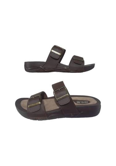 Alc Eren Erkek Kahve Çift Tokalı Ortopedik Taban Günlük Terlik Kahverengi