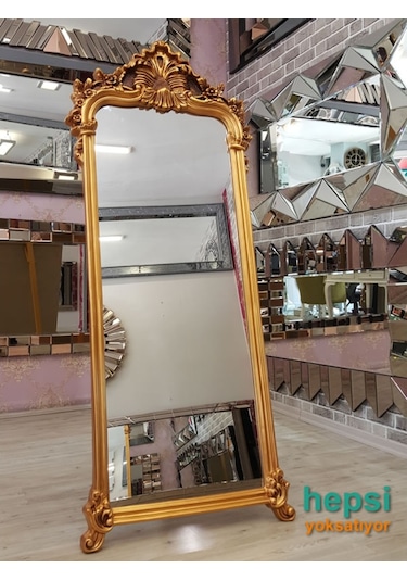 Vintage Madam Model Altın Renk Varaklı Ayaklı Boy Aynası Altın