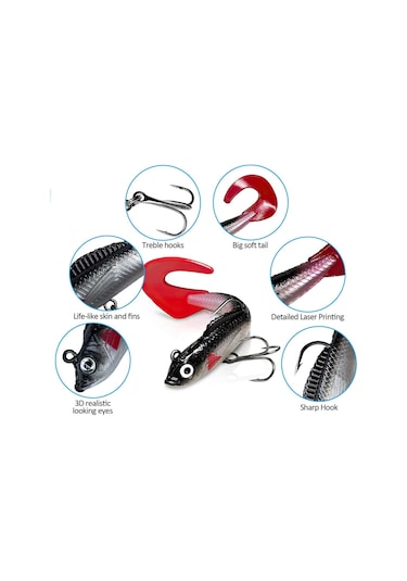 Valkyrie 5 Adet Yumuşak Silikon Sırtlı Çift İğneli Sahte Olta Yem Seti Wobbler T Tail Tatlı Ve Tuzlu Su Uyumlu