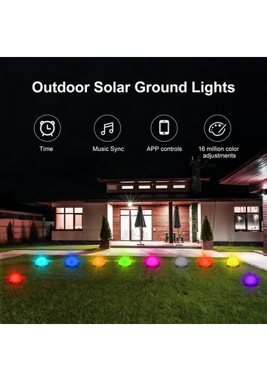 Geeksen 25'li Paket Güneş Enerjili Su Geçirmez Rgbw Bahçe Aydınlatma Uygulama Kontrollü Renk Değiştiren Led Dekor Çok Renkli