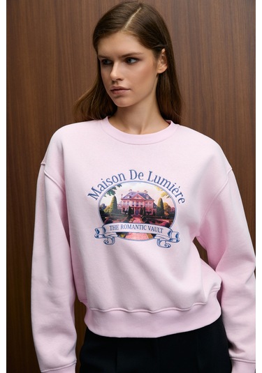 Grımelange Talmera Kadın Önü Baskılı Yuvarlak Yaka Pembe Sweatshirt Pembe