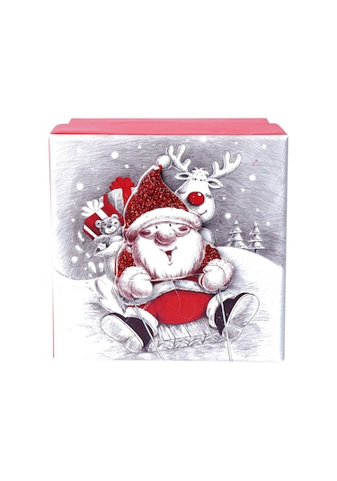 Yılbaşı Noel Baba Ve Geyik Motifli Hediye Kutusu 19x9 Cm