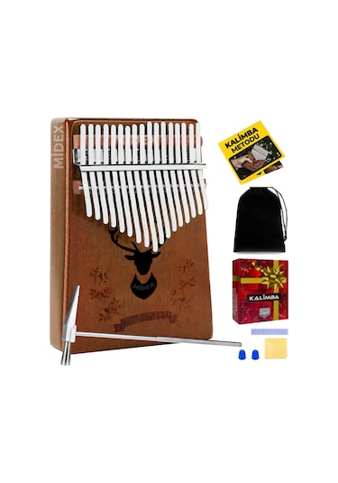 Midex Klx-880 Hakiki Ağaç Geyik Desenli Kalimba Set 17 Çelik Tuşlu