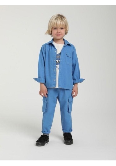 Erkek Çocuk Cepli Kapüşonlu Ceket-15606 Mavi
