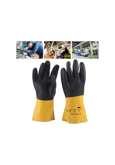 Geeroyoo Pvc Kaplamalı Endüstriyel Eldiven, Kimya Ve Yağ Dayanıklı, Sert Asit/alkali Koruyucu, Xl Boy Mekanik Ve Inşaat Çalışmaları İçin