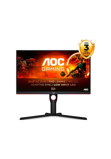 Aoc 25G3ZM/BK 24.5" 0.5 MS 240 Hz HDMI DP Adaptive Sync Full HD Yükseklik Ayarlı VA Monitör