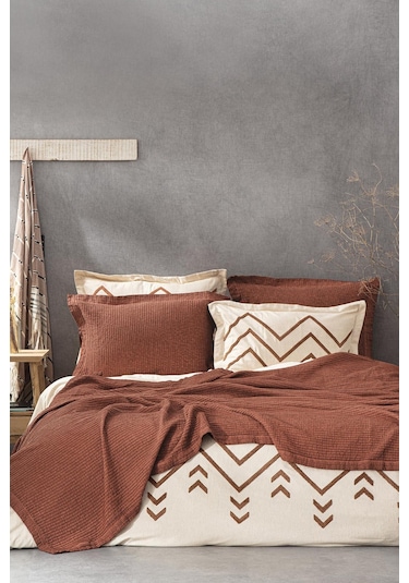 Ecocotton Sara Terra Pike Yatak Örtüsü Kahverengi